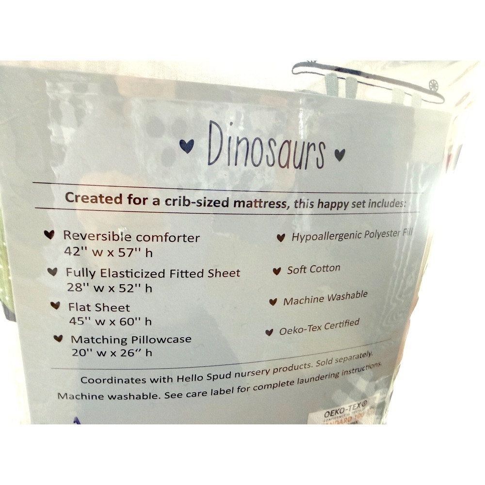 Hello Spud Dinosaur Toddler 4 Piece Bedding Set NEW Organic‎ Cotton MSRP $120 - Picture 4 of 6
